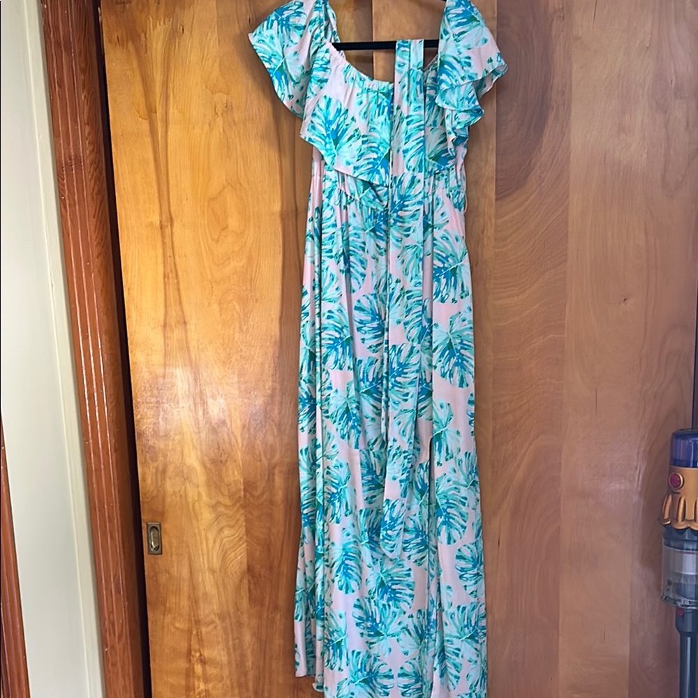 Buddy love off the shoulder Leaf Print Maxi Dress large